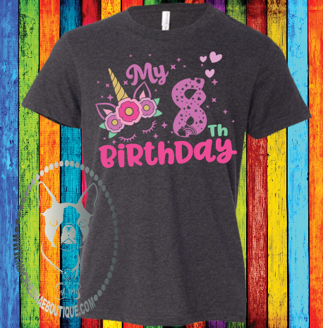 My 8th Birthday Unicorn Custom Shirt for Kids, Soft Short Sleeve (Get any Number)