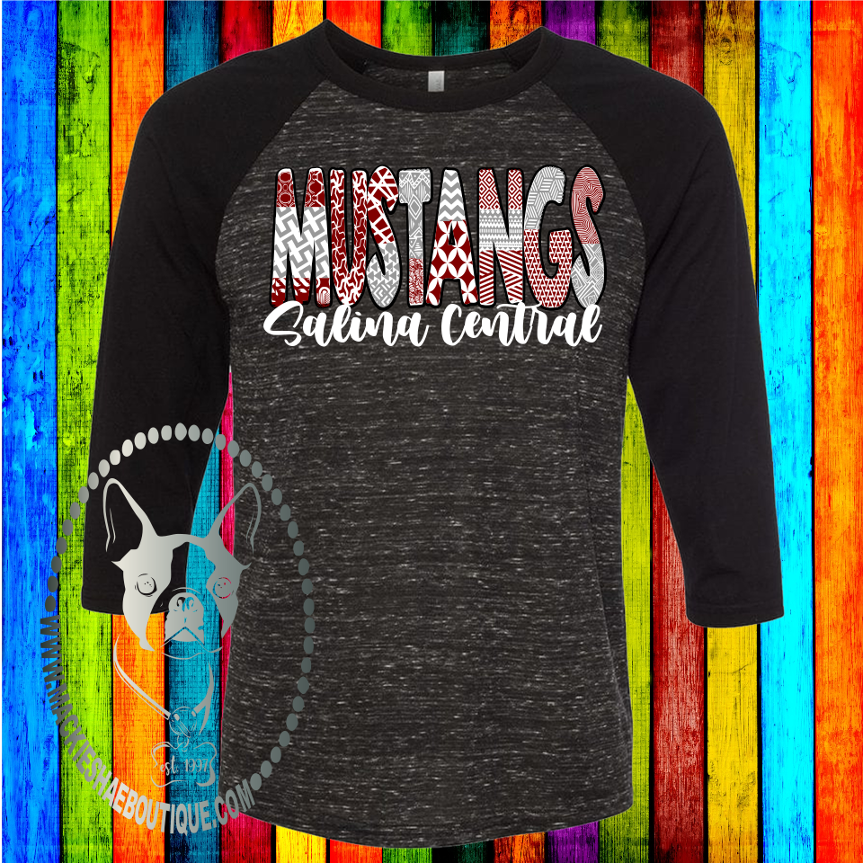 Salina Central Mustangs Patterned Custom Shirt, 3/4 Sleeve