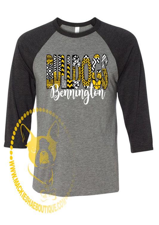 Bennington Bulldogs Patterned Team Custom Shirt, 3/4 Sleeve