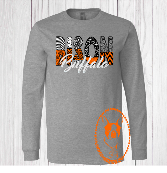 Buffalo Bison Patterned Team Custom Shirt, Long Sleeve