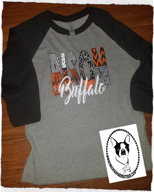 Buffalo Bison Patterned Custom Shirt for Kids, 3/4 Sleeve