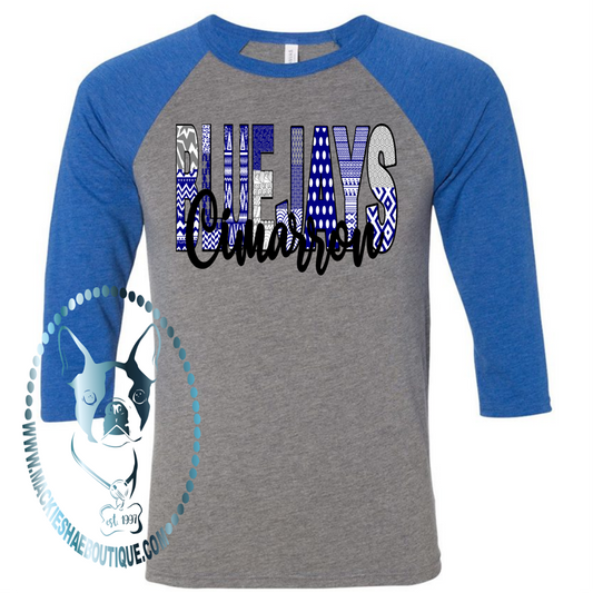 Cimarron BLUEJAYS Patterned Custom Shirt, 3/4 Sleeve