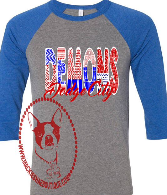 Dodge City Demons Patterned Custom Shirt, 3/4 Sleeve