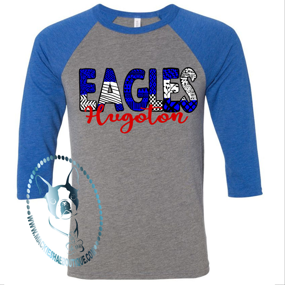 Hugoton Eagles Patterned Custom Shirt, 3/4 Sleeve