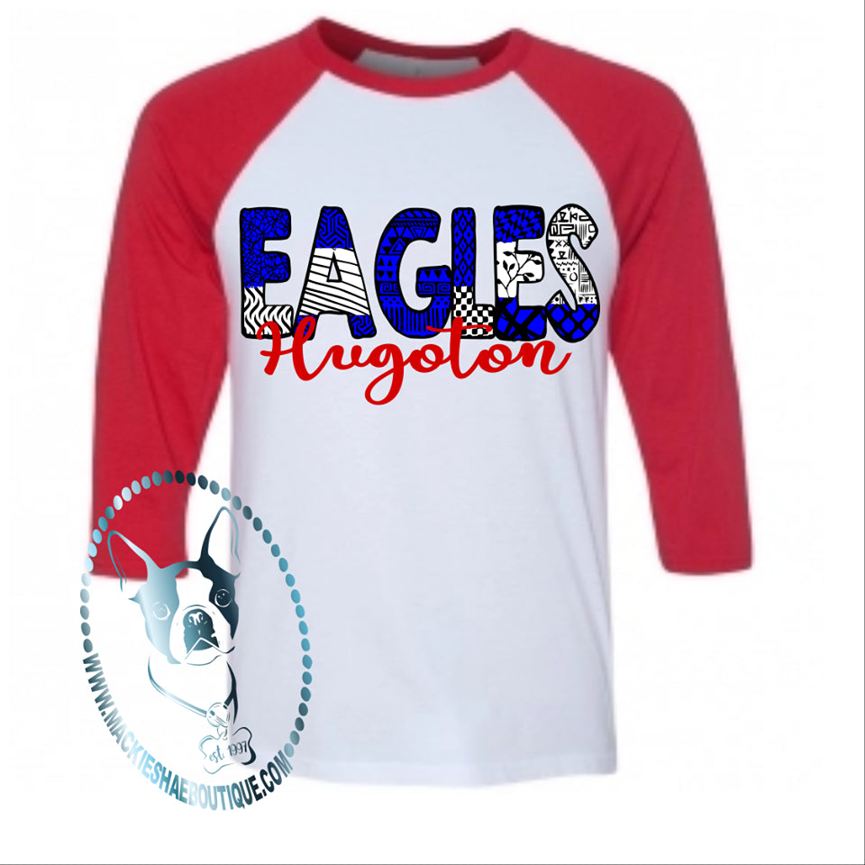 Hugoton Eagles Patterned Custom Shirt, 3/4 Sleeve