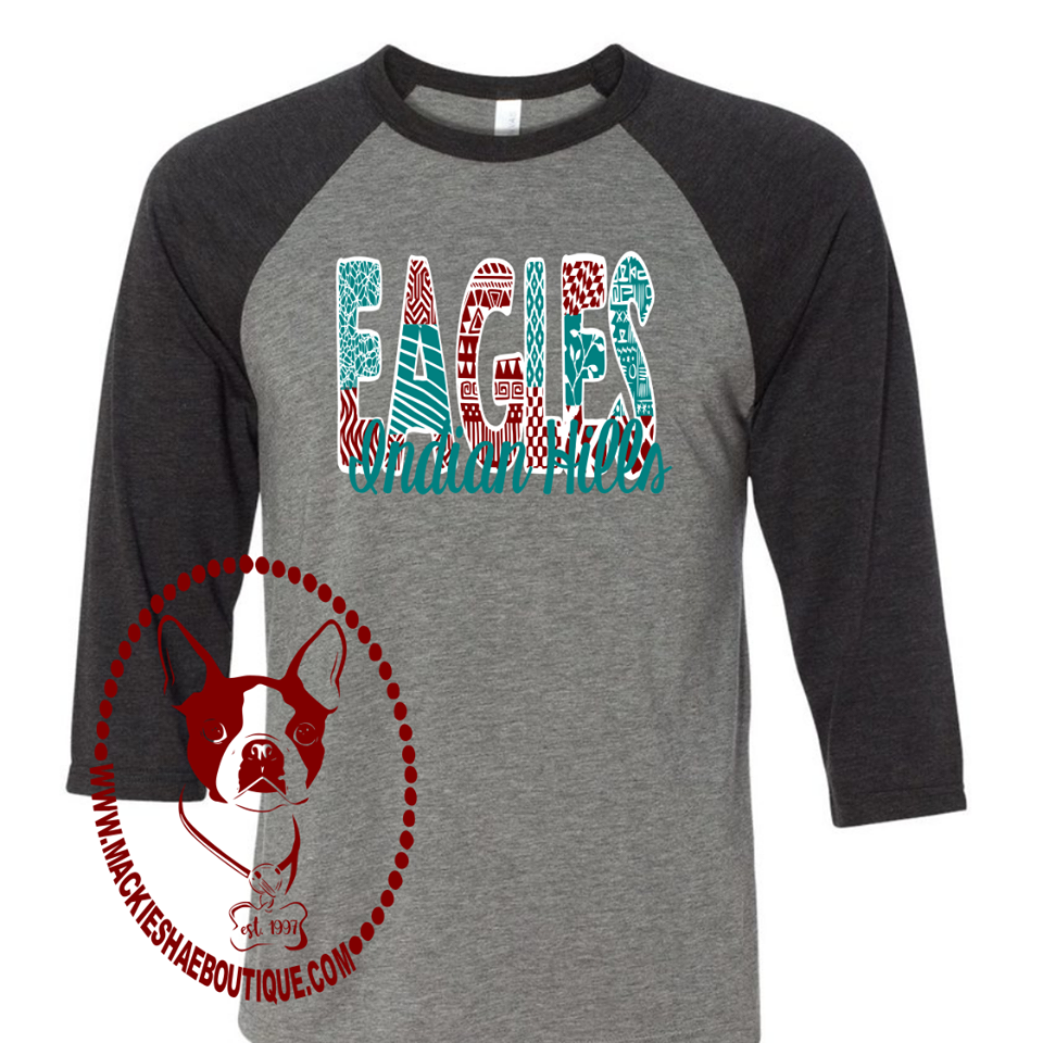 Indian Hills Eagles Patterned Team Custom Shirt, 3/4 Sleeve