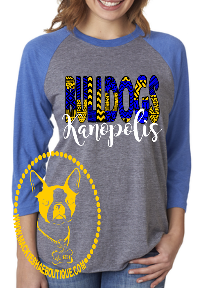 Kanopolis Bulldogs Patterned Custom Shirt, 3/4 Sleeve