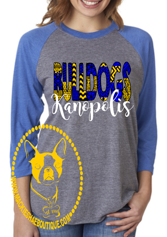 Kanopolis Bulldogs Patterned Custom Shirt, 3/4 Sleeve