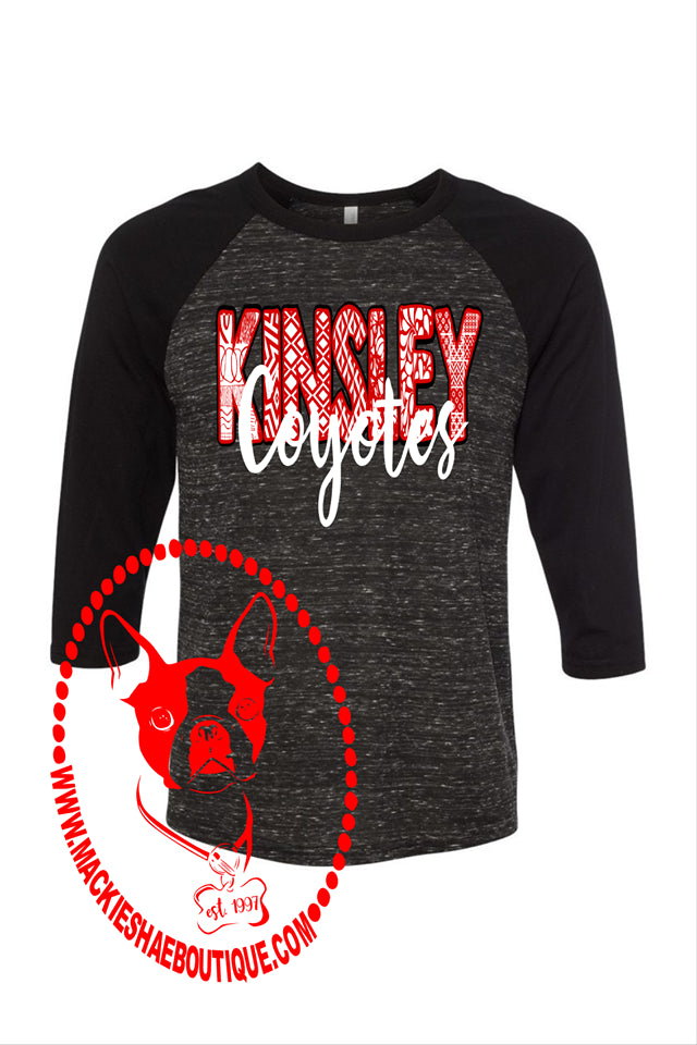 Kinsley Coyotes Patterned Custom Shirt. 3/4 Sleeve