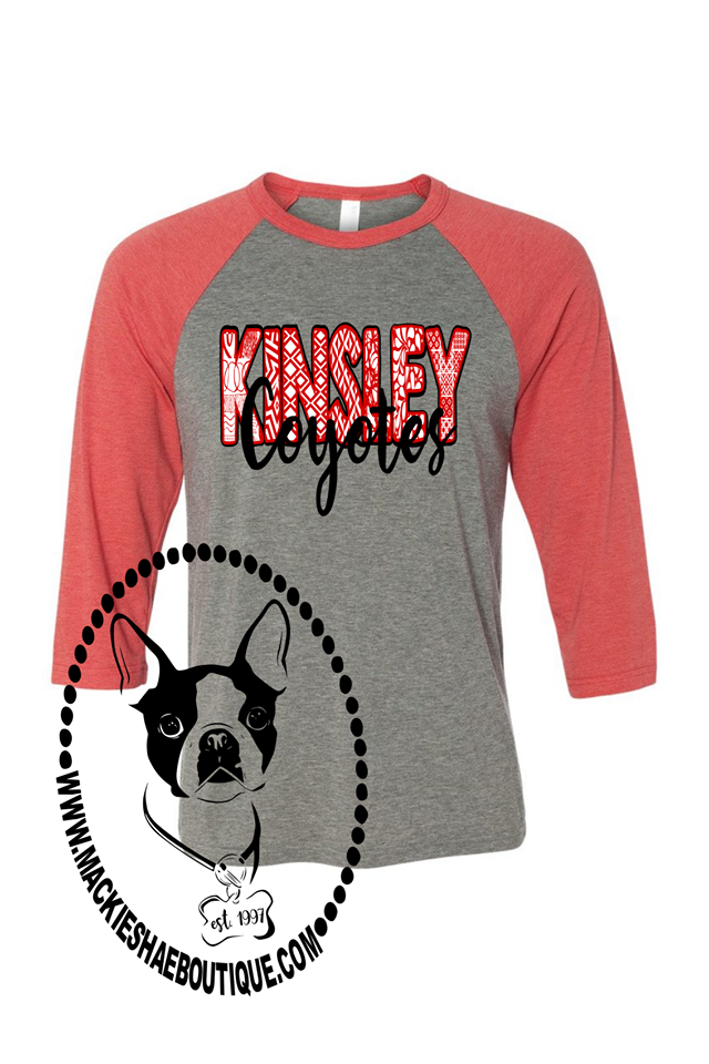 Kinsley Coyotes Patterned Custom Shirt. 3/4 Sleeve
