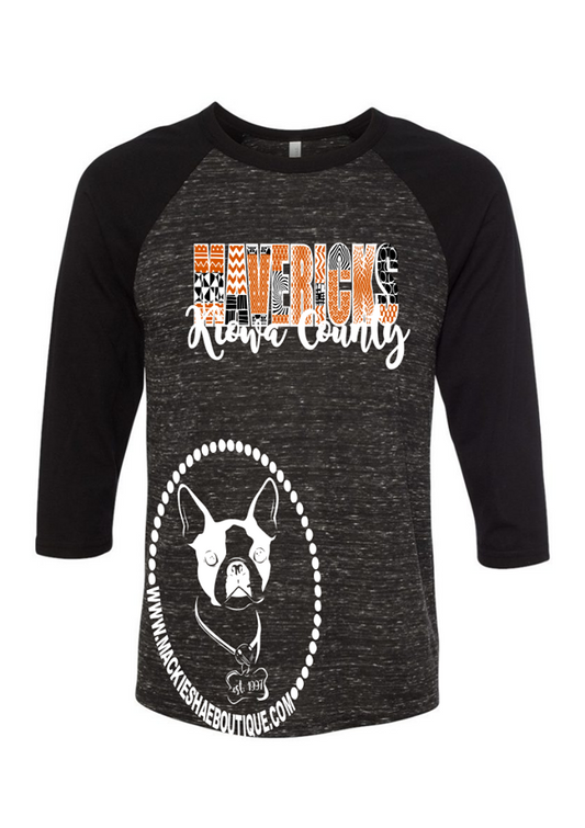 Kiowa County Mavericks Patterned Custom Shirt, 3/4 Sleeve