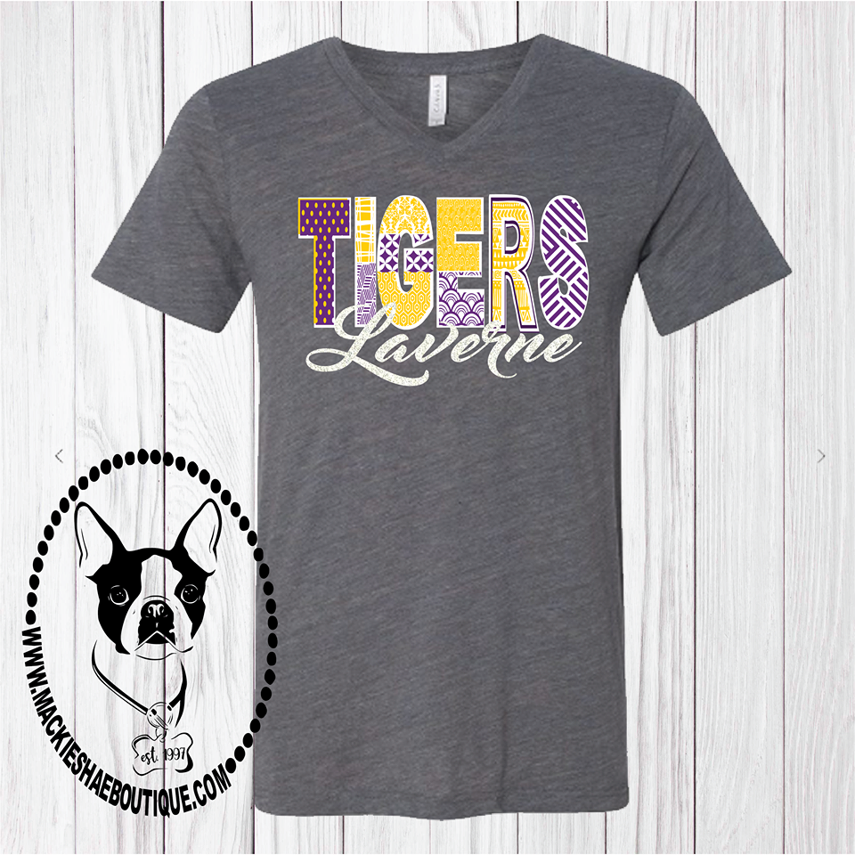Laverne Tigers Patterned Team Custom Shirt, Short Sleeve