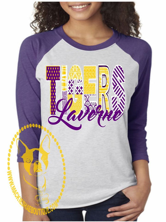 Laverne Tigers Patterned Custom Shirt, 3/4 Sleeve