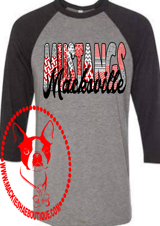 Macksville Mustangs Patterned Custom Shirt, 3/4 Sleeve
