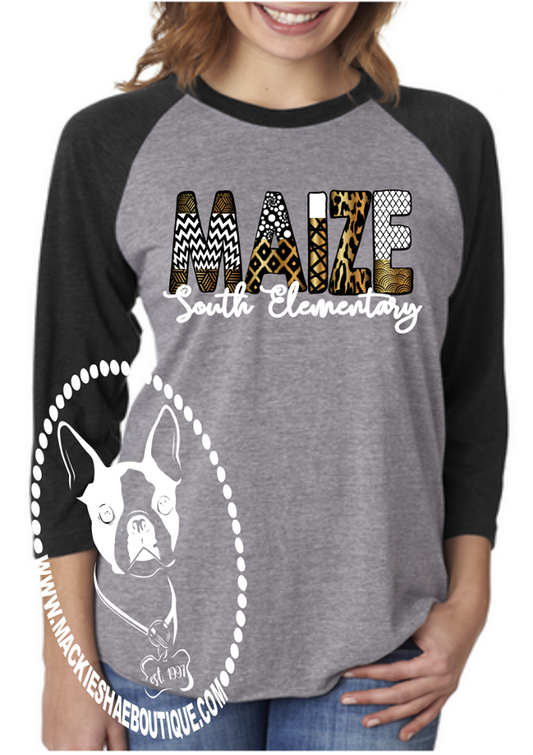 Maize South Elementary Patterned Custom Shirt, 3/4 Sleeve