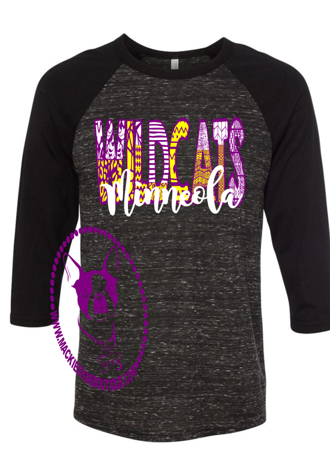 Minneola Wildcats Patterned Custom Shirt, 3/4 Sleeve