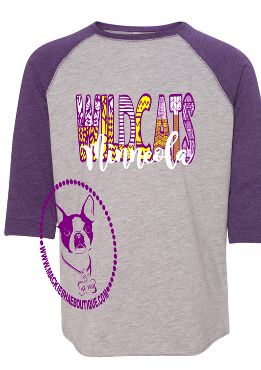 Minneola Wildcats Patterned Custom Shirt for Kids, 3/4 Sleeve