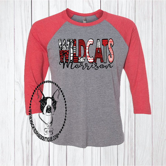 Morrison Wildcats Patterned Custom Shirt, 3/4 Sleeve