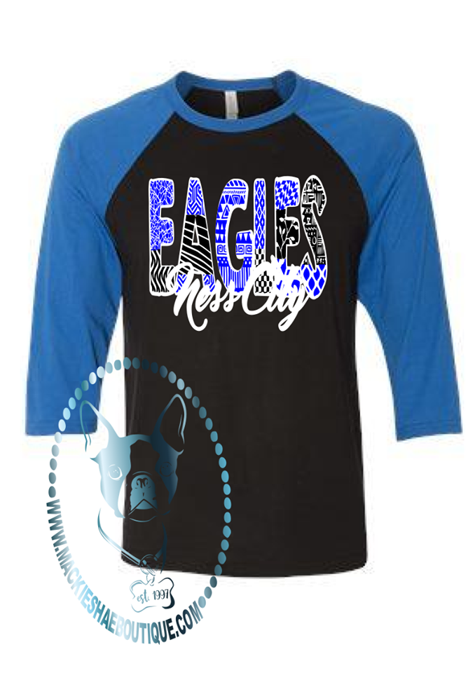 Ness City Eagles Patterned Custom Shirt, 3/4 Sleeve