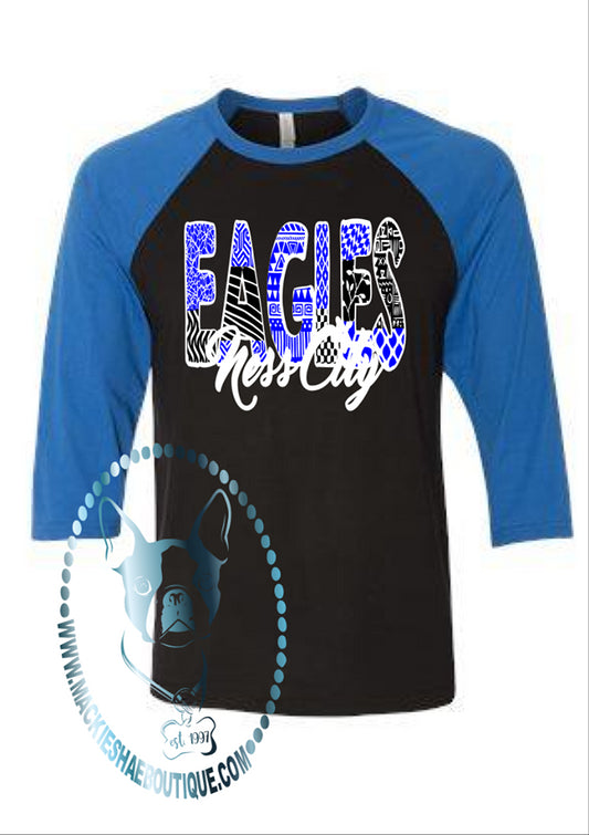 Ness City Eagles Patterned Custom Shirt, 3/4 Sleeve