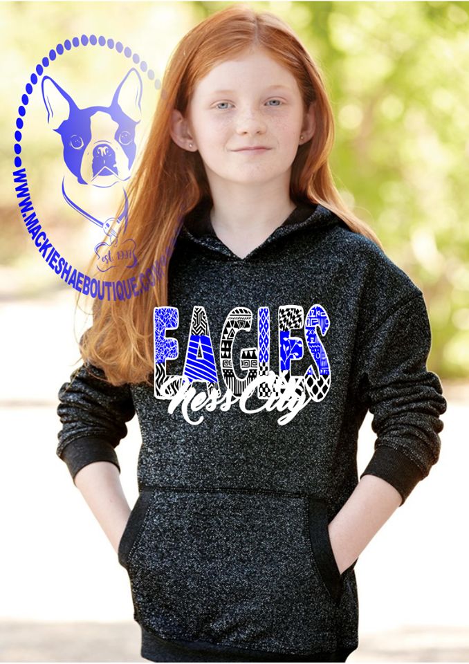 Ness City Eagles Patterned Custom Shirt for Kids, Glitter Hoodie