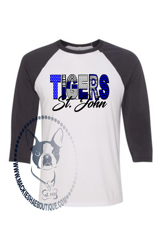 St. John Tigers Patterned Custom Shirt, 3/4 Sleeve