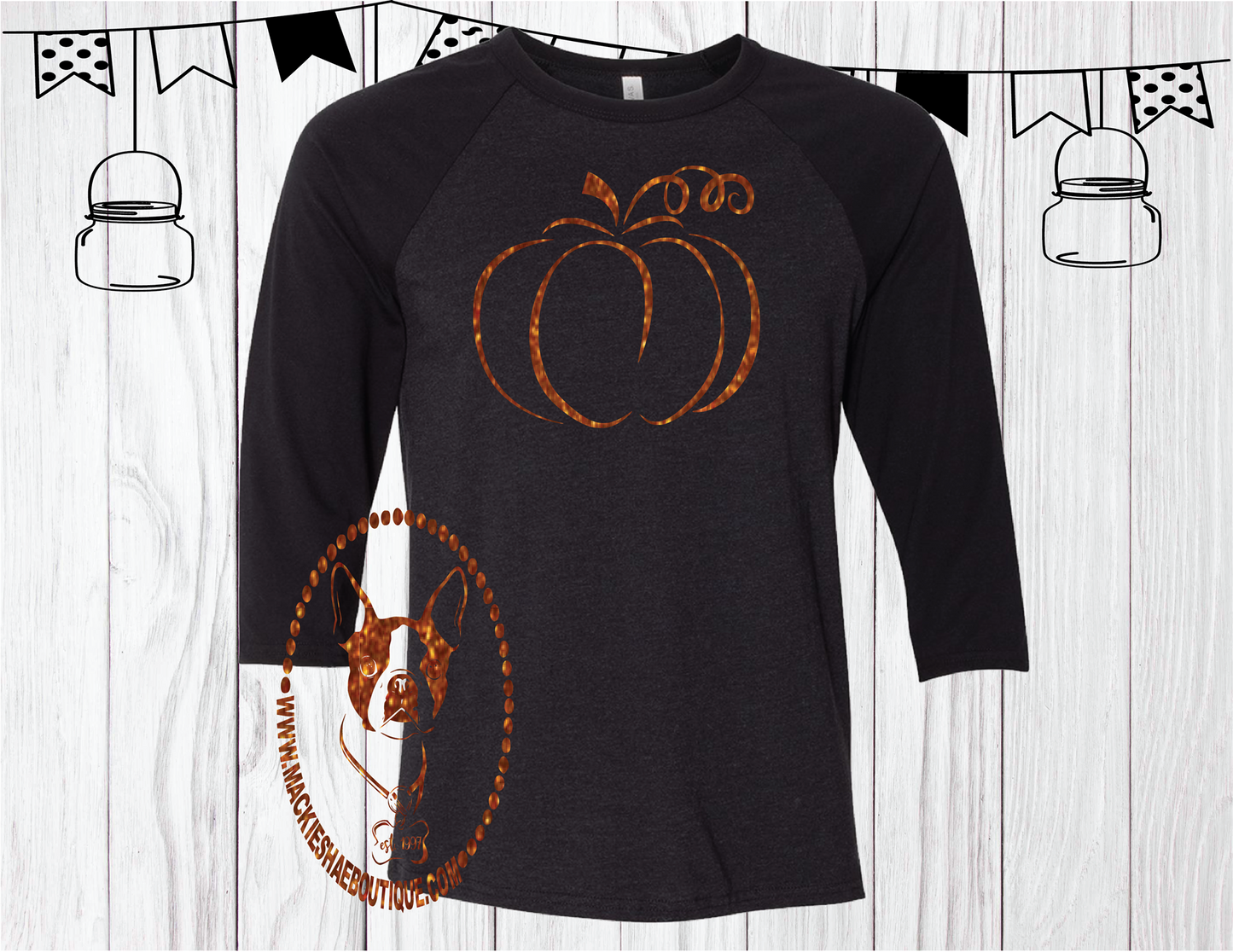Orange Glitter Pumpkin Custom Shirt, 3/4 Sleeve