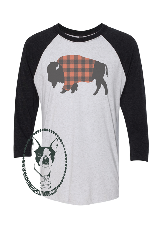 Bison with Buffalo Plaid Blanket Custom Shirt, Soft 3/4 Sleeve