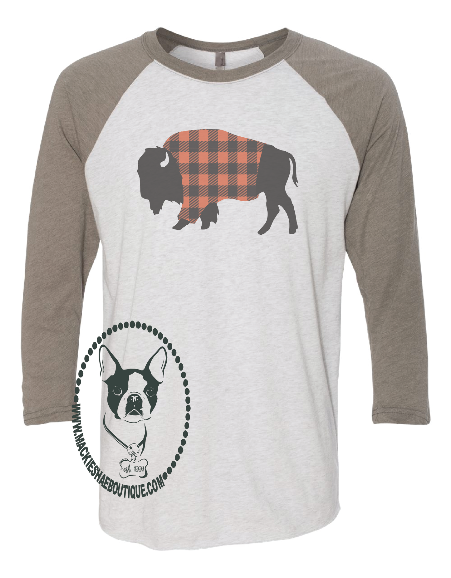Bison with Buffalo Plaid Blanket Custom Shirt, Soft 3/4 Sleeve