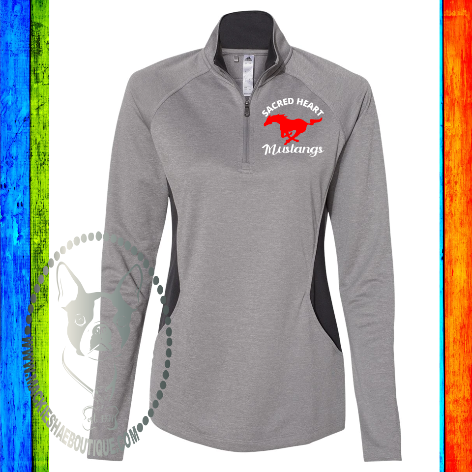 Sacred Heart Mustangs Pocket Custom Shirt, Adidas Women's Lightweight Quarter Zip Pullover