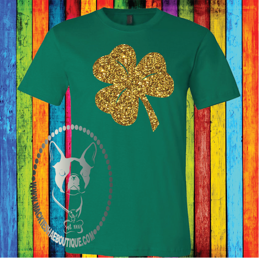 Metallic Gold or Glitter Gold Shamrock Custom Shirt Custom Shirt, Short Sleeve for Youth and Adults