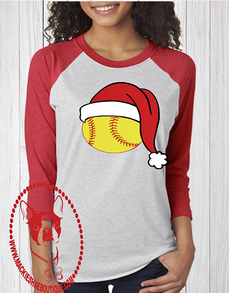 Softball Santa Hat Custom Shirt, 3/4 Sleeve