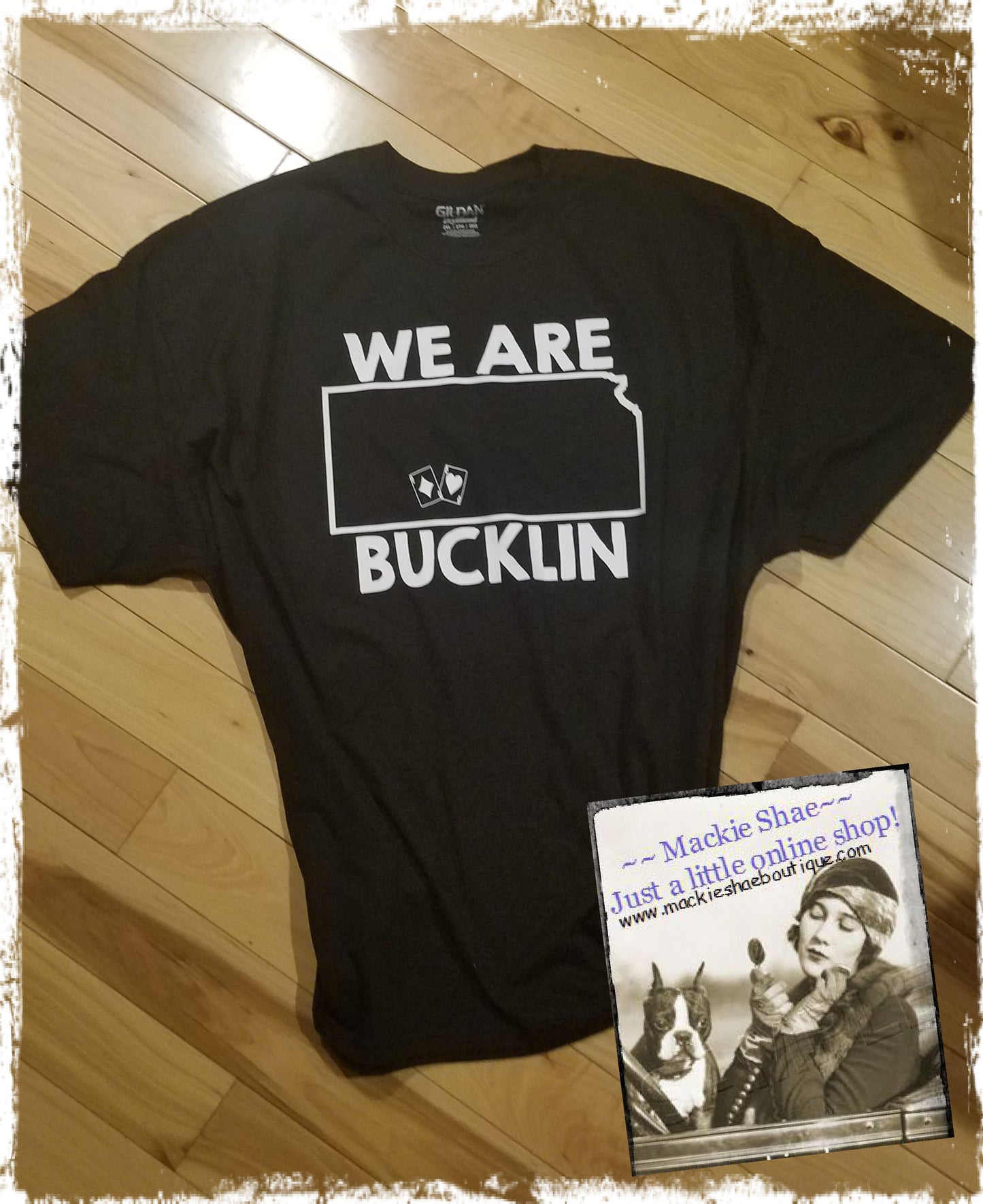 Kansas, We are BUCKLIN with Aces, State Outline (pick any state and town) Custom Shirt, Short-Sleeve