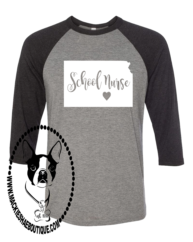 Kansas School Nurse Custom Shirt (Pick any state, town, and grade), 3/4 Sleeve