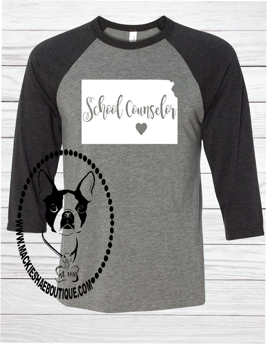 School Counselor Custom Shirt (Pick any state, town, and grade), 3/4 Sleeve