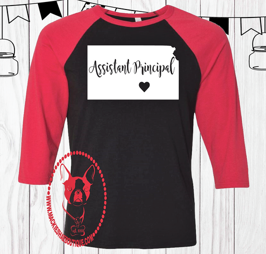 Kansas Assistant Principal Custom Shirt (Pick any state, town, and grade), 3/4 Sleeve
