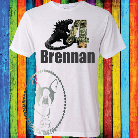 Godzilla Personalized Birthday Custom Shirt for Kids, Soft Short Sleeve