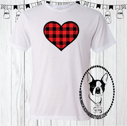 Red and Black Plaid Heart Custom Shirt, Soft Short Sleeve Sublimation