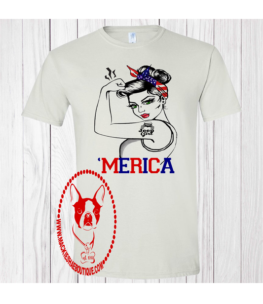 'Merica Jeep Girl Custom Shirt, Short Sleeve