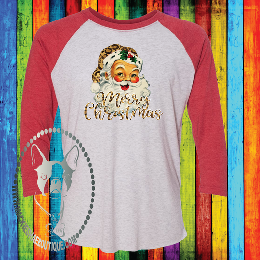 Merry Christmas Santa with Leopard Custom Shirt, 3/4 Sleeve Soft Tee