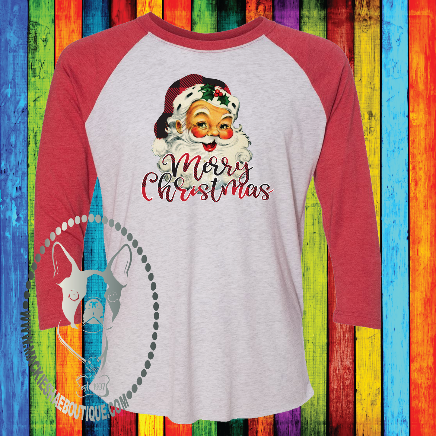 Merry Christmas Santa with Buffalo Plaid Custom Shirt, 3/4 Sleeve Soft Tee