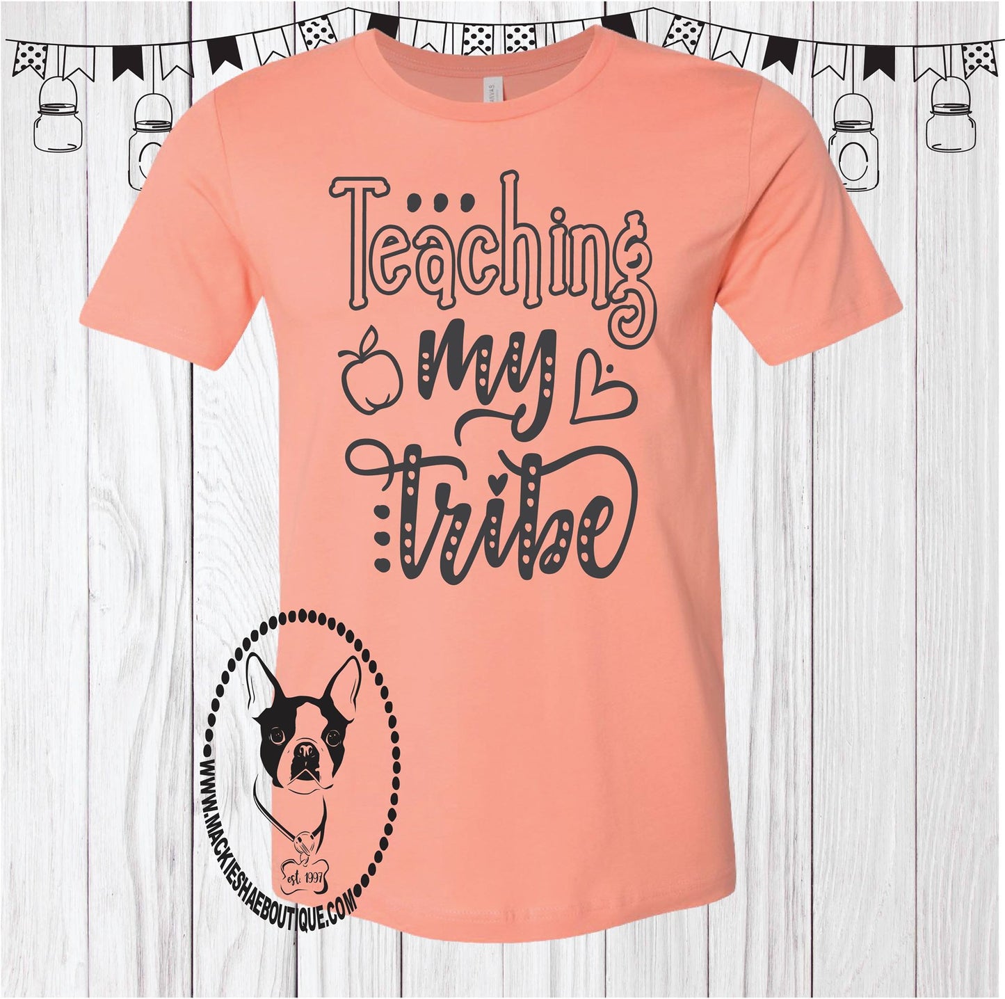 Teaching My Tribe Apple and Heart Custom Shirt, Short Sleeve