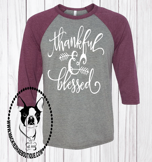 Thankful & Blessed Wheat Custom Shirt, 3/4 Sleeve