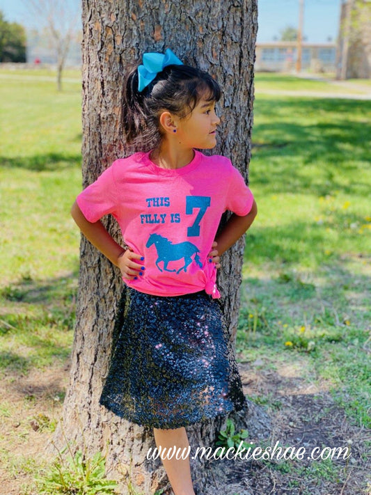 This Filly is (____)  Birthday Custom Shirt for Kids, Soft Short Sleeve