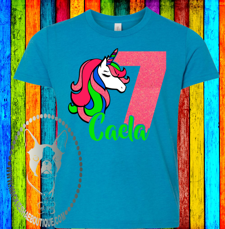 Colorful Unicorn Birthday Custom Shirt for Kids, Short Sleeve