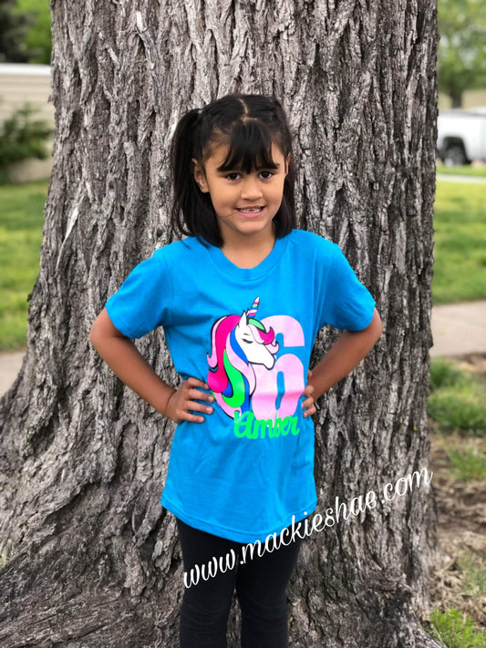 Colorful Unicorn Birthday Custom Shirt for Kids, Short Sleeve