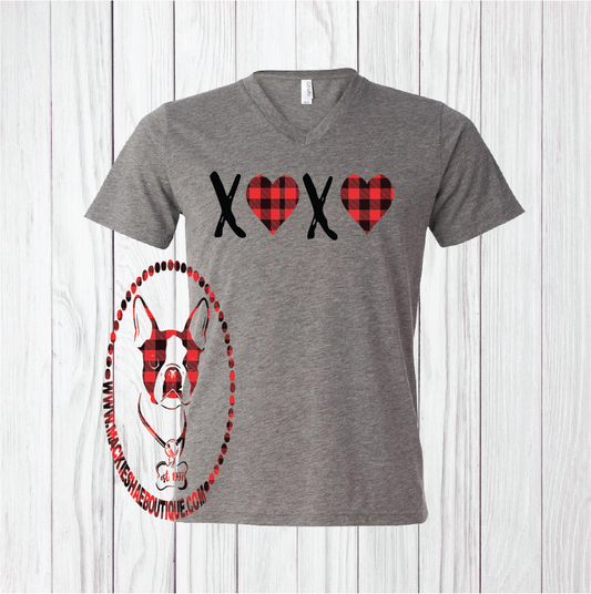 XOXO Heart and Buffalo Plaid Custom Shirt, Short-Sleeve