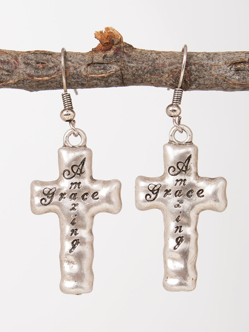 Amazing Grace Hammered Earrings, Silver
