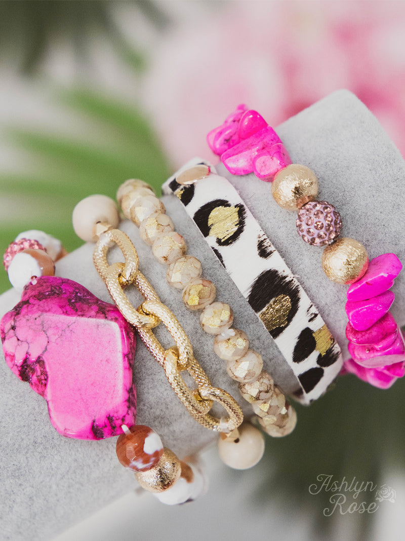 Pink and Leopard Bracelet Set